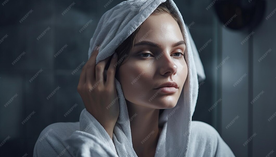 fresh faced beauty wrapped towel smiles sensually generated by ai 188544 29218