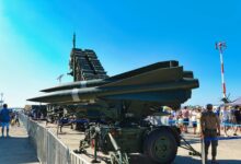 Military missile launcher on display outdoors